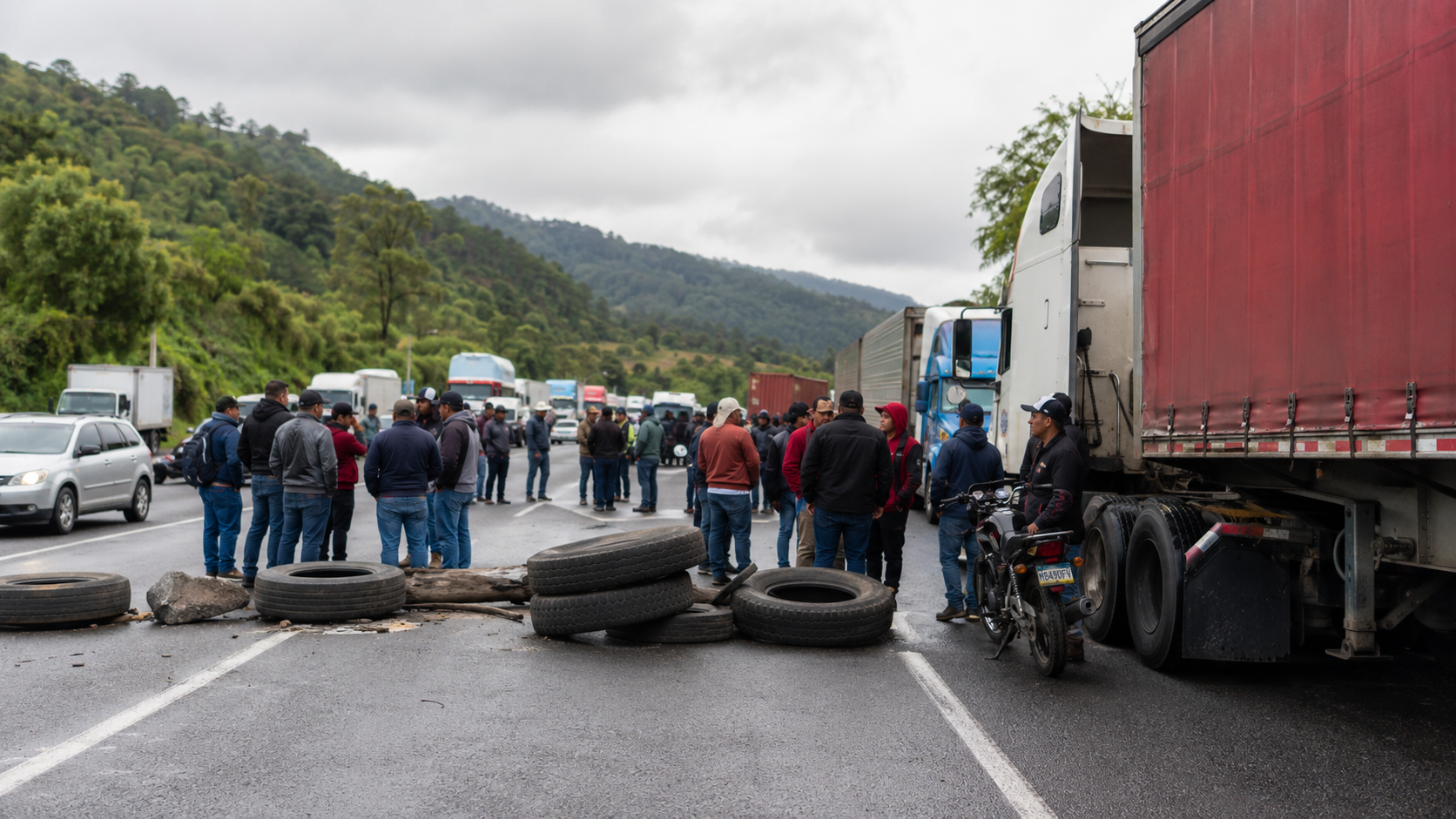 Grupo de transportistas bloquean carretera - Guatemala