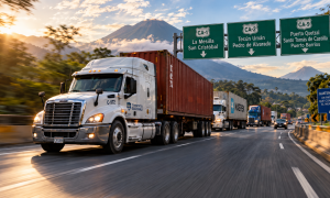 Tráileres con contenedores circulan por las carreteras CA-1, CA-2 y CA-9 de Guatemala, principales rutas para el transporte de exportaciones.