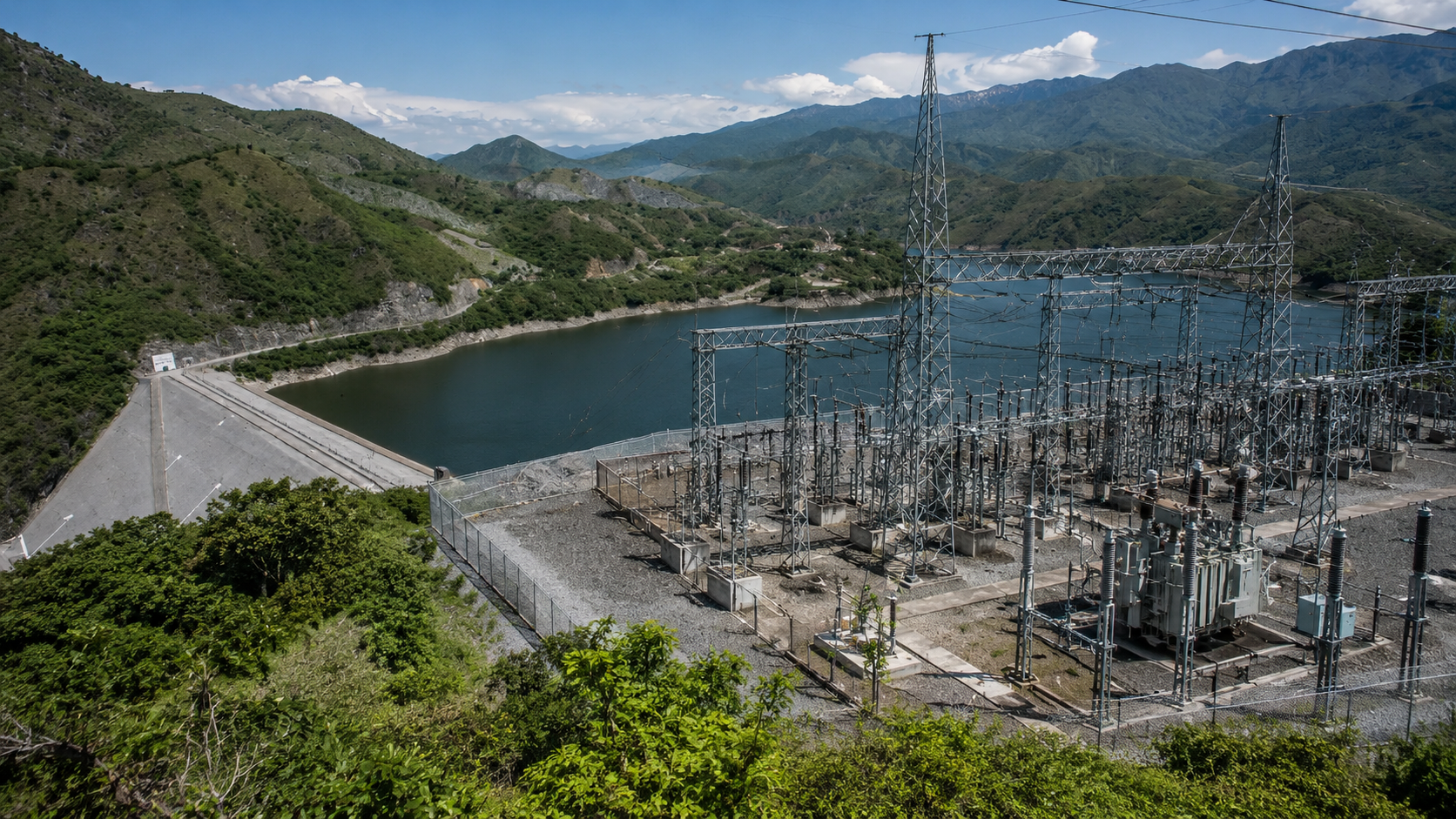 Subestación eléctrica junto a una hidroeléctrica en Guatemala, en un contexto de generación e importación de electricidad desde México