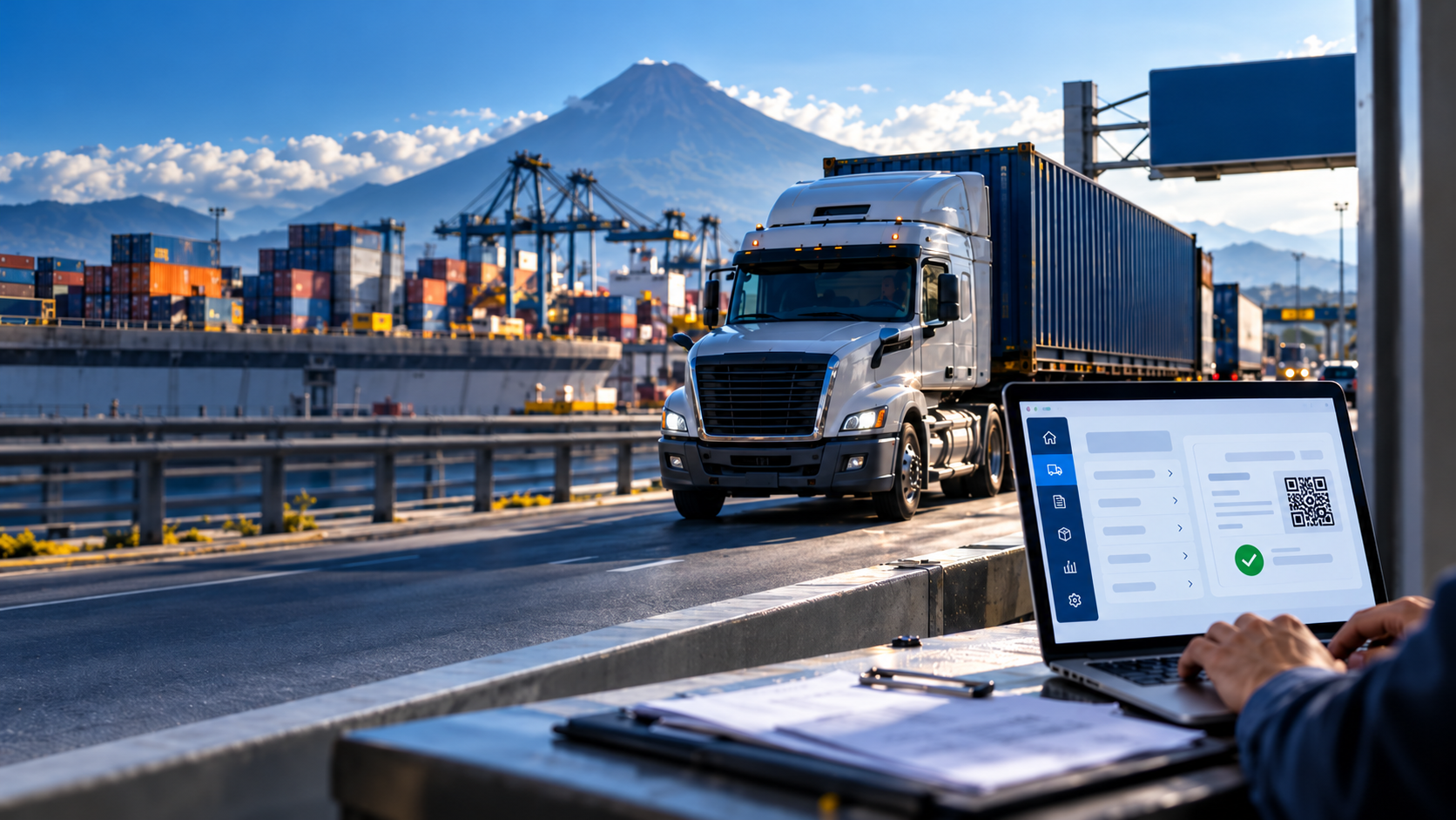 Infografía de los 11 trámites digitales de la DGT en Guatemala para transporte de carga pesada, extraurbano y turismo.